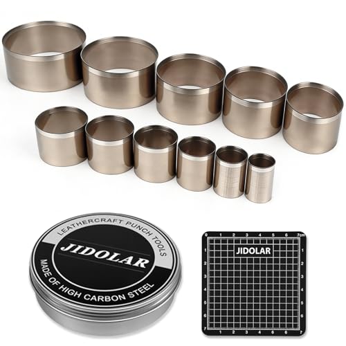Leather Circle Cutter Tool Set, 11 Pieces Circle Punch Tools 10 12 15 20 25 30 35 40 45 50 55mm, High Carbon Steel Round Cutting Dies - Leather Hole Punch Tool Kit for DIY Leathercrafts - size: 11 Sizes
