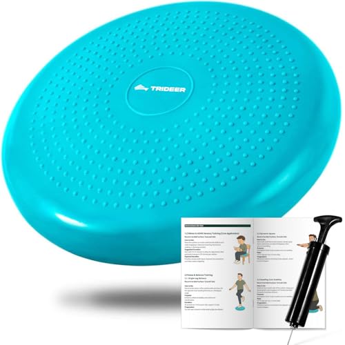 Trideer Wobble Cushion Core Balance Disc, Flexible Seating for Classroom Elementary, Wiggle Seat for Sensory Kids, Balance Pad with Inflation Pump - color: 34CM Turquoise