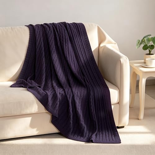 NTBAY Cotton Cable Knit Throw Blanket, 51 x 67, Eggplant Purple - color: Eggplant Purple, size: Throw(51"x67")
