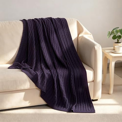 NTBAY Cotton Cable Knit Throw Blanket, 51 x 67, Eggplant Purple - color: Eggplant Purple, size: Throw(51"x67")