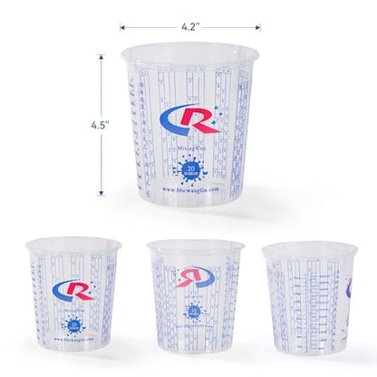 Paint Mixing Cup 20 Ounce, Accurate Measurements in Ratios and OZ. and ML, 100PCS Plastic Graduated Measuring Cups with 12PCS Lids for Paint, Resin, Epoxy, Acrylic, Pigments, Art