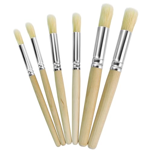 Wooden Stencil Brushes Set, Natural Bristle,6Pcs, 3 Sizes | Wood Paint Template Brush, For Stencil Painting, Painting on Wood Wall, Acrylic, Oil, Watercolor, DIY Art Crafts