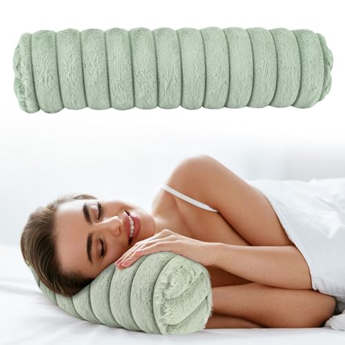 Round Cervical Roll Cylinder Bolster Pillow, Cervical Neck Roll Sponge Pillow, Faux Fur Cylinder Pillows, Neck Pillow for Sleeping for Head, Neck, Back, and Legs (Green) - color: Green