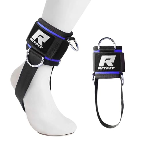 RitFit Kickback Ankle Straps Padded Ankle Strap for Cable Machine,Strong Hook and Loop,Reinforced 3 D-Ring, Adjustable Comfort fit Neoprene - Premium Ankle Cuffs to Enhance Abs, Glute & Leg Workouts | Padded Neoprene, Extra Under-Foot Strap, Hook & Loop,