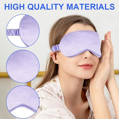 IEKEODI 2 Pack Silk Sleep Masks, Light Blocking Eye Masks, Purple & Purple | Silky Soft Feel, Light Blocking Design, Gentle Elastic Fit, Breathable Comfort for Sleep, Travel and Naps - color: Purple
