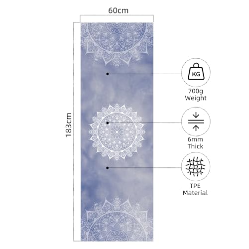 FOLAI Extra Thick Yoga Mat 6mm - color: Mandala Blue