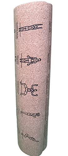 Instructional Cork Yoga/Exercise Mat |Poses in English and Sanskrit| Fade-Proof | Great for Daily Use| Non-slip| Carry Strap Included!
