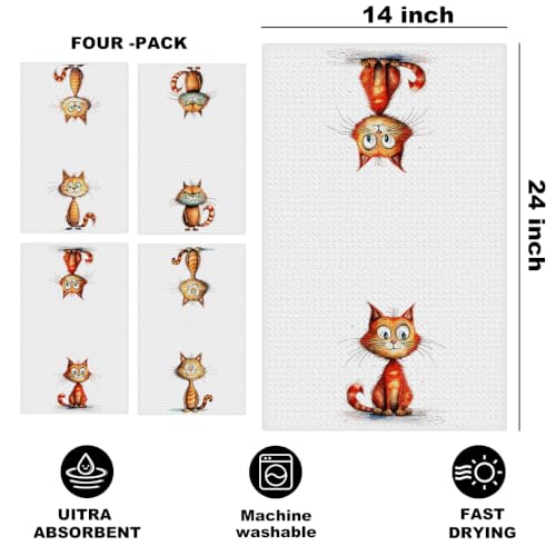 4 Pcs Funny Cat Kitchen Towels, Cute Cats Gifts Reusable Hand Towels-06 | Cat Dish Cloths for Drying Dishes, Cats Waffle Dish Towels for Kitchen Bathroom Decor, Cat Lover Gifts for Women Mom Grandma - color: Multi 1623