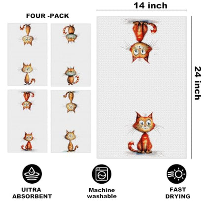 4 Pcs Funny Cat Kitchen Towels, Cute Cats Gifts Reusable Hand Towels-06 - color: Multi 1623