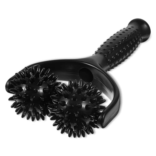 Handheld Spiky Massage Balls Rollers, 2 Wheel Spiky Silicone Manual Massage Roller with Ergonomic Handle, Portable Pressure Point Muscle Massages Tool for Foot Arm Body Neck Leg Pain Pressure Relief - color: Black