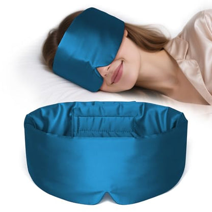 Zenssia Satin Sleep Mask for Women and Men, Lightweight Padded Eye Mask with Adjustable Strap, Comfort Blackout for Travel and Nap - Peacock Blue
