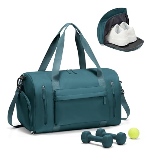 Gym Bag for Women with Shoes Compartment Travel Duffel Bag Peacock Blue - color: J2-Peacock Blue
