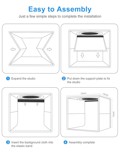 PULUZ Light Box Photography, 12"x12" Professional Dimmable Shooting Tent Kit with CRI >95 White Lighting 120 LEDs Lights + 6 Photo Backdrops for Product Display - size: 12*12 Inch