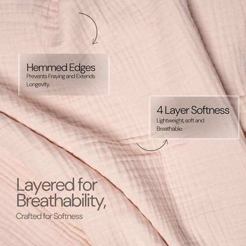 Salt Earth 100% Cotton Gauze 80"X90" Queen 4 Layered Blanket- Rose Dust | Premium Muslin Blanket for Couch,Bed,Living,Summer Lightweight, All Seasons Blankets & Throws, Boho,Travel & Skin Friendly - color: Rose Dust, size: 80"X90" Queen