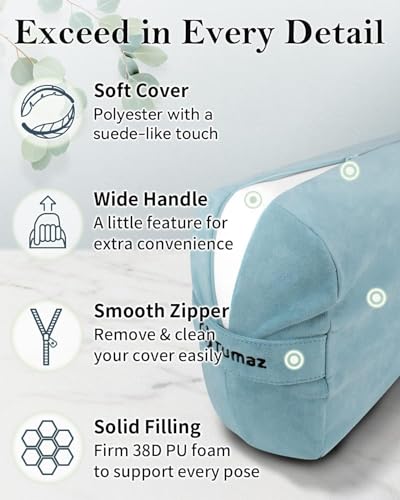Tumaz Yoga Bolster Set, Rectangular Yoga Bolster with Washable Cover | Soft bolster for restorative yoga, meditation and stretching. Includes 8-ft strap, carry handle and washable cover - color: Turkish Blue