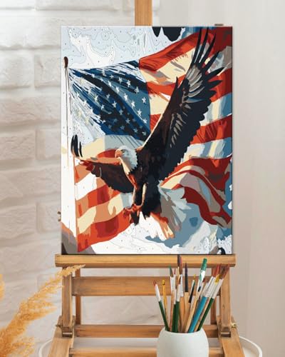 TOCARE Framed Paint by Numbers Kit for Adults, 12x16Inch American Eagle Paint by Numbers with Frame, Snow Mountains Adult Paint by Number Framed Canvas Wild Animal Lovers (Without Easel) - color: TC-F-209