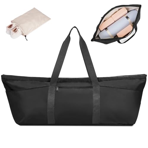 sportsnew Large Yoga Mat Bag Trolley Sleeve Gym Carrier Shoe Bag Wet Pocket | water-resistant fabric, large capacity,wide full-zip opening,separate shoe bag,2 yoga mat holder straps,multi-pocket storage - color: Black