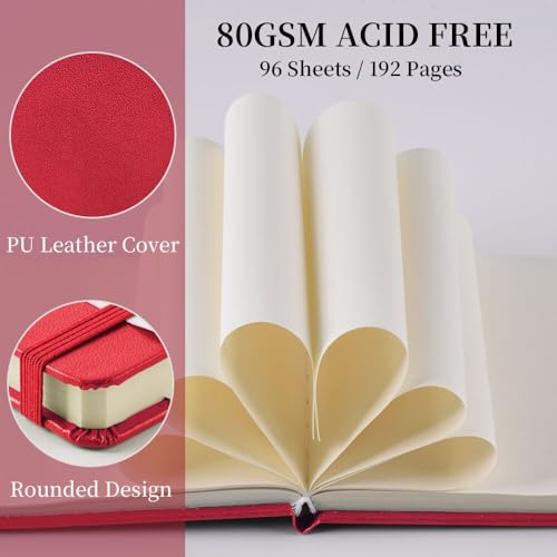 5x5 Pocket Sketch Book,80gsm Hardcover Art Sketchbook for Drawing Journal | PU Cover,Blank Paper,96Sheets/192Pages,Lay-Flat,Portable Travel Creation Paint Diary Memo Planner,Dry Media.Red - color: PU Cover-5x5in-Red