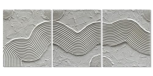 NANKAI Art Hand-Painted White Texture Abstract Art Oil Painting Minimalist Art Home Wall Decoration Painting 24x20 inches x 3 - color: Nkhb134