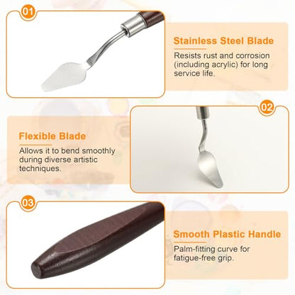 HARFINGTON Palette Knife Painting Tool 1.1 x 0.59 Stainless Steel Art Spatula Pallet Knives Scrapers Tools with Beech Wood Handle for Acrylic Oil Canvas Mixing Spreading, Red/Silver - size: 1.1" x 0.59"
