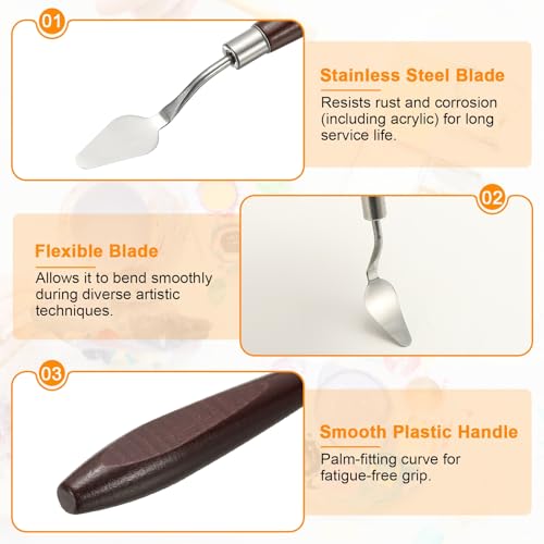 HARFINGTON 5pcs Palette Knife Painting Tool 1.1 x 0.59 Stainless Steel Art Spatula Pallet Knives Scrapers Tools with Beech Wood Handle for Acrylic Oil Canvas Mixing Spreading, Red/Silver - size: 1.1" x 0.59"
