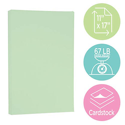 JAM PAPER Vellum Bristol 65lb Cardstock - 11 x 17 Ledger Size Coverstock - 147 gsm - Green - 50 Tabloid Sheets/Pack - color: Green, size: 11" x 17"