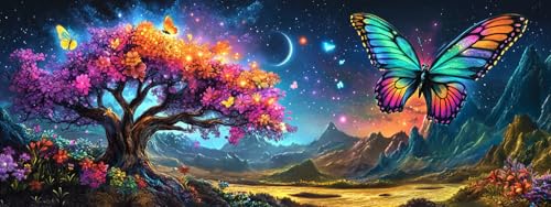 Bimkole Large Diamond Art Kits for Adults Tree, Full Drill 5D DIY Rhinestone Embroidery Set Paint with Diamonds Art Butterfly by Number Kits Cross Stitch Home Wall Craft Decoration 31.5x11.81 Inch - color: Tree butterfly