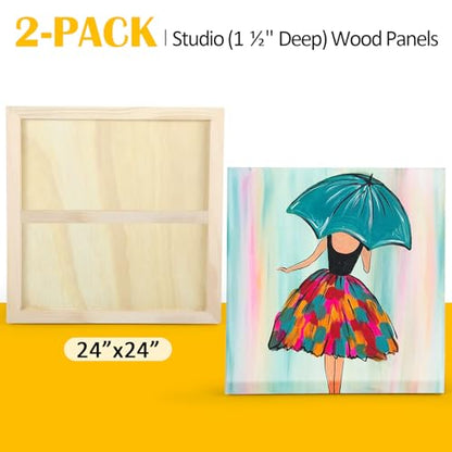 2 Pack 24x24'' Unfinished Gallery Birch Wood Canvas Panels ﻿ | 1 1/2’’ Deep Cradle Boards for Painting, Acrylic Pouring, Art, Burning, Crafts, Epoxy Resin, Laser Engraving Cutting - size: 24*24 2 Pack