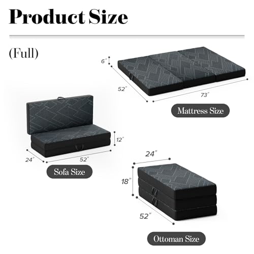 Vamcheer Folding Mattress Full Size Foldable Mattress 6 Inch 73"x52"x6" | Tri Folding Mattress Trifold Memory Foam Mattress with Washable Cover, Handle & Non-Slip Bottom for Travel Camping Guest - size: Full-6 inch