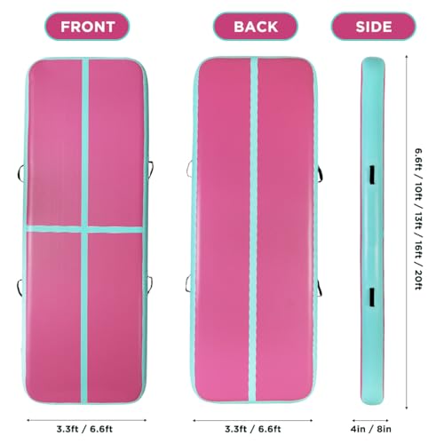Inflatable Air Gymnastics Tumbling Mat 6ft 10ft 13ft 16ft 20ft - color: Pink Green, size: 6.6ft*3.3ft*4in(2*1*0.1m)