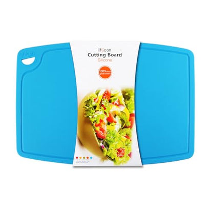 Liflicon Extra Large Thick Silicone Cutting Boards for Kitchen 14.6'' x 10.43'' Flexible Cutting Chopping Boards/Mats Non-slip Deep Drip Juice Groove, Dishwasher Safe-Blue - color: Blue, size: 14.6"L x 10.4"W