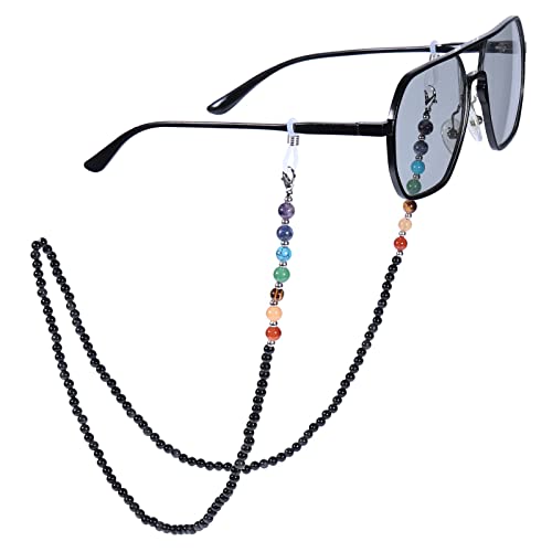 TUMBEELLUWA Reiki 7 Chakra Stone Beads Eyeglasses Chain for Women Men - color: Black