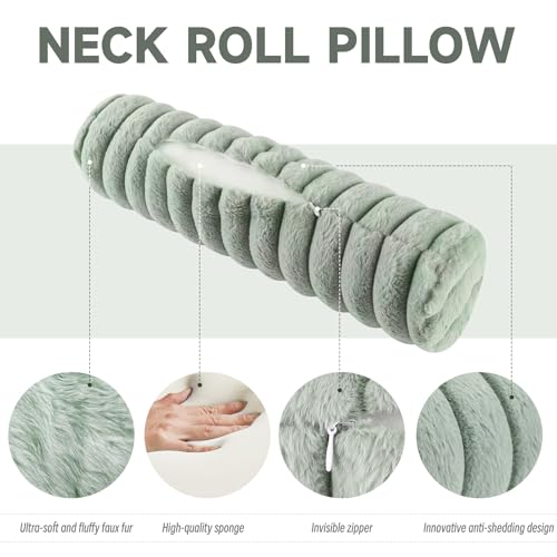 Round Cervical Roll Cylinder Bolster Pillow, Cervical Neck Roll Sponge Pillow, Faux Fur Cylinder Pillows, Neck Pillow for Sleeping for Head, Neck, Back, and Legs (Pink) - color: Pink