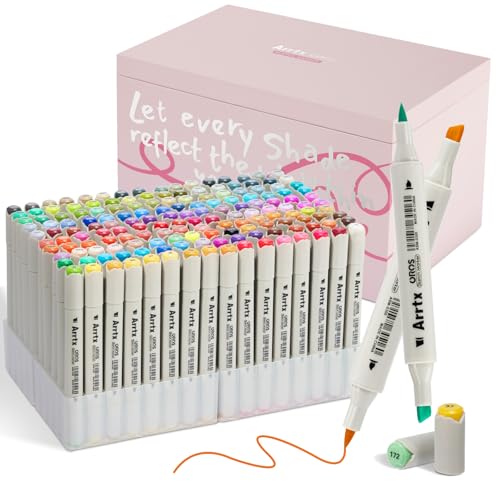Arrtx Alcohol Markers 160 Color Set, Dual Tip Brush and Chisel, Professional Alcohol-Based Art Markers for Artists, Adults, Beginners, Ideal for Sketching,Illustration