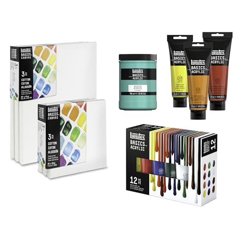 Liquitex BASICS Canvas, 3 pack, 16" x 20" | Archival, Acid-Free, Non-Toxic, Medium Texture Cotton, Pre-primed with a triple layer of acrylic gesso, Stapled & Stretched - style: 16" x 20"