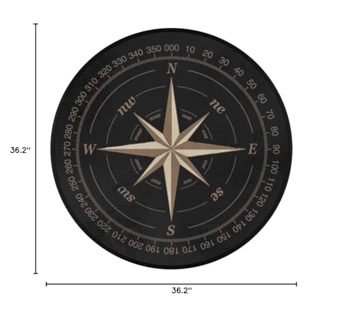 Compass Rose Round Area Rug 3Ft Artwork Black Circle Carpet Floor Mat - color: Compass, size: 3 ft