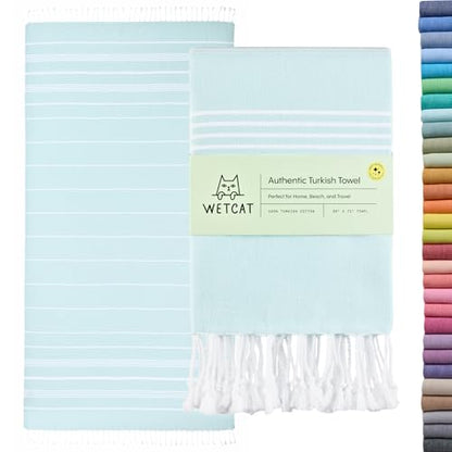 WETCAT Turkish Beach Towel Oversized (38"x71") 100% Turkish Cotton, Made in Turkey - Sand Free, Extra Large, Ultra Soft, Quick Drying, Compact & Lightweight for Travel - Aqua - color: Aqua, size: Beach Towel (38" x 71")