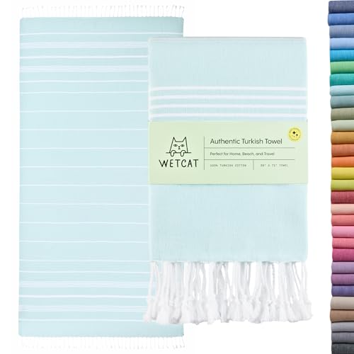 WETCAT Turkish Beach Towel Oversized (38"x71") 100% Turkish Cotton, Made in Turkey - Sand Free, Extra Large, Ultra Soft, Quick Drying, Compact & Lightweight for Travel - Aqua - color: Aqua, size: Beach Towel (38" x 71")