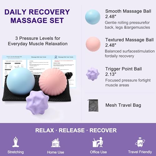 HODEMI Massage Ball Set, 3 Pack Lacrosse Ball, Textured Massage Ball & Trigger Point Ball for Deep Tissue Muscle Massage and Myofascial Release for Back, Neck, Shoulder, Leg and Foot with Mesh Bag - style: Lacrosse Ball Set