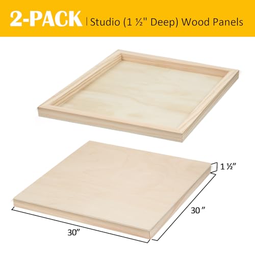 2 Pack 30x30'' Unfinished Gallery Birch Wood Canvas Panels | 1 1/2’’ Deep Wood Canvas, Cradle Boards for Painting, Acrylic Pouring, Art, Crafts, Epoxy Resin, Laser Engraving Cutting - size: 30*30 2 Pack