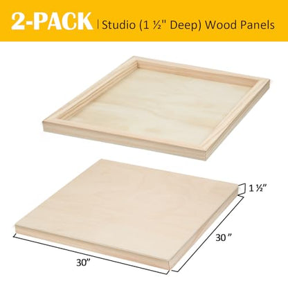 2 Pack 30x30'' Unfinished Gallery Birch Wood Canvas Panels | 1 1/2’’ Deep Wood Canvas, Cradle Boards for Painting, Acrylic Pouring, Art, Crafts, Epoxy Resin, Laser Engraving Cutting - size: 30*30 2 Pack