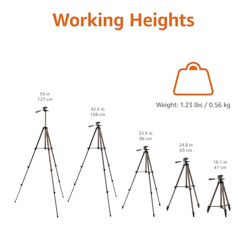 Amazon Basics 50-inch Lightweight Portable Camera Tripod Stand with Quick-Release Plate, Adjustable Height, Aluminum, for Travel Photography, Champagne - size: 50-in, style: Tripod Only