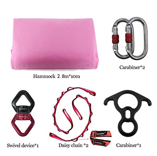 Durable Aerial Silks Starter Kit with 11-Yard Yoga Hammock & Hardware | Aerial Swing for Acrobatic Flying Yoga & All Levels, Aerial Rigging Point up to 14ft, Durable, Safe - color: Cherry Pink