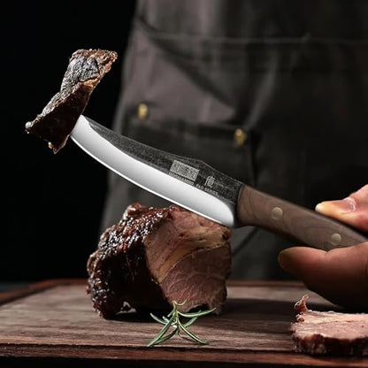 HOSHANHO Steak Knives Set of 6, Sharp 4.5" Non Serrated Steak Knife Set | Hand Forged High Carbon Steel Dinner Steak Knives with Full Tang Wood Handle, Gift with Men - size: 4.5"