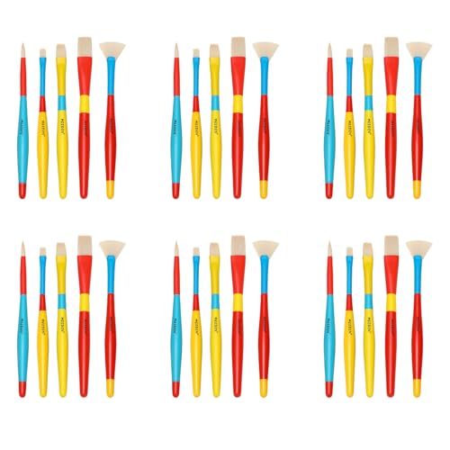 MEEDEN Paint Brushes Set for Kids: Brush for Toddlers 6 Packs/30 Pcs | Round Flat & Fan Kids Paint Brush Set for Preschool - Paintbrushes for Acrylic & Washable - Paint Art Supplies for Painters - size: 30 pcs