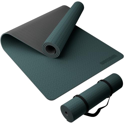 Wide Yoga Mat-80cm Extra Thick 1/3'' Fitness Exercise Mat Carry Strap - color: Dark Green