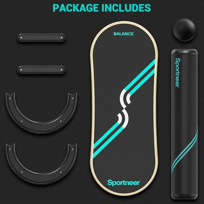 Sportneer Balance Board, 7-Mode Balance Trainer with Roller & Ball - color: Black-Turquoise