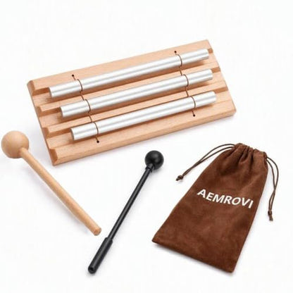 3-Tone Hand Chime with 2 Mallet - Handheld Percussion Instrument with Mallet for Mindfulness, Yoga, Classroom Management and Focus Training