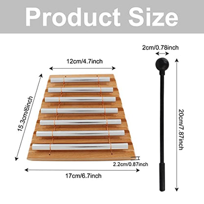 7 Tone Hand Chime, Wood Base Percussion with Black Mallet | Bright Ethereal Tone Lingers Long, Light Tap Produces Rich Timbre, for Yoga Meditation Classroom Mindfulness Practice