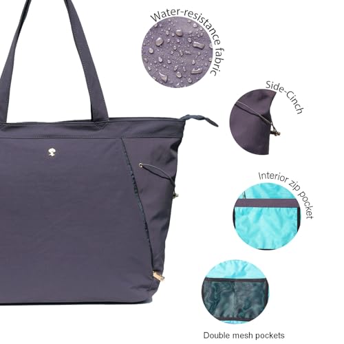 ESVAN Yoga Tote Bag for Women Shoulder Bags Drawstring for Office Workout Travel Carryall Pilates Gym and Beach - color: Nylon Dark Gray